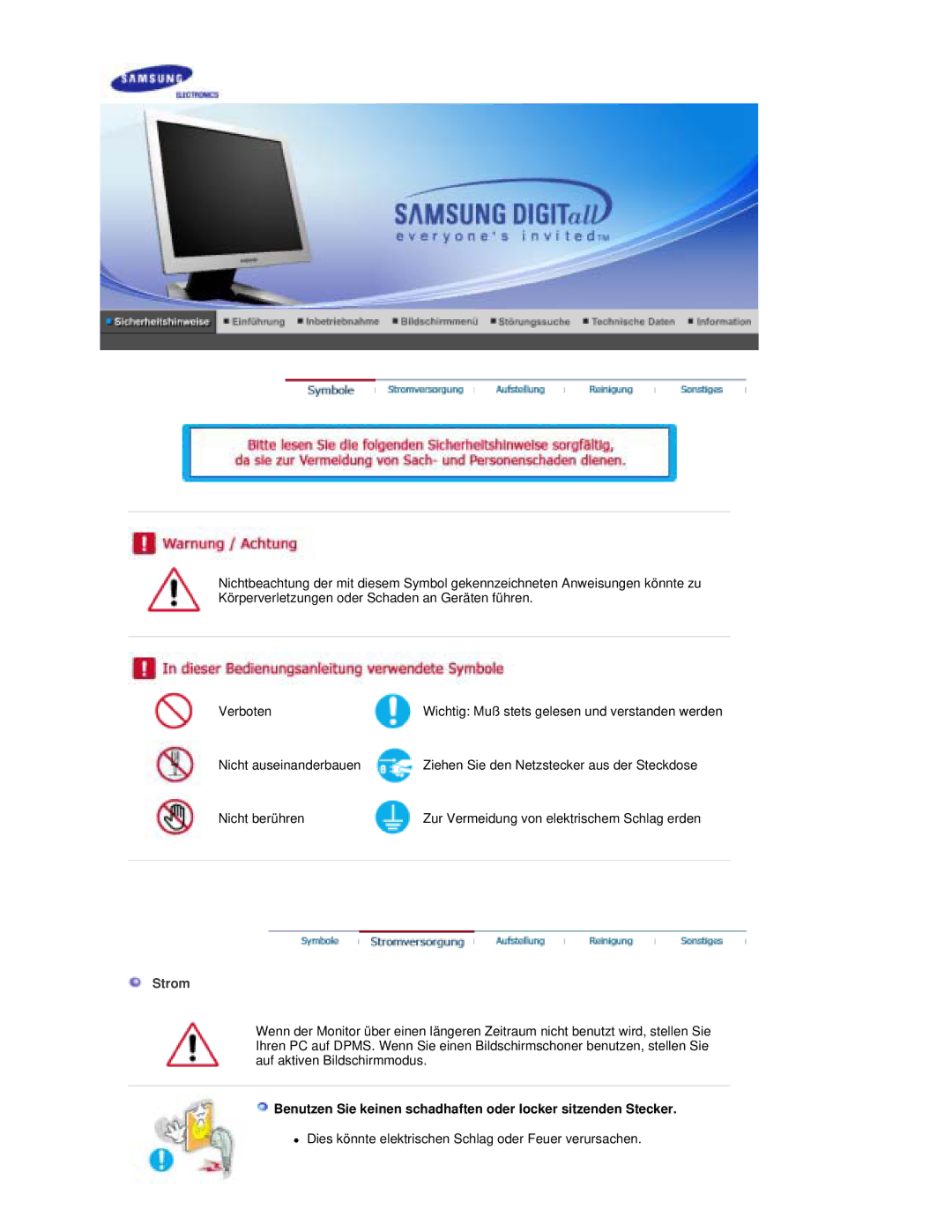 Samsung RL17PSQSQ/EDC, RL17PSUSQ/EDC, RL19PSUSQ/EDC, RL19PSQSQ/EDC manual Strom 