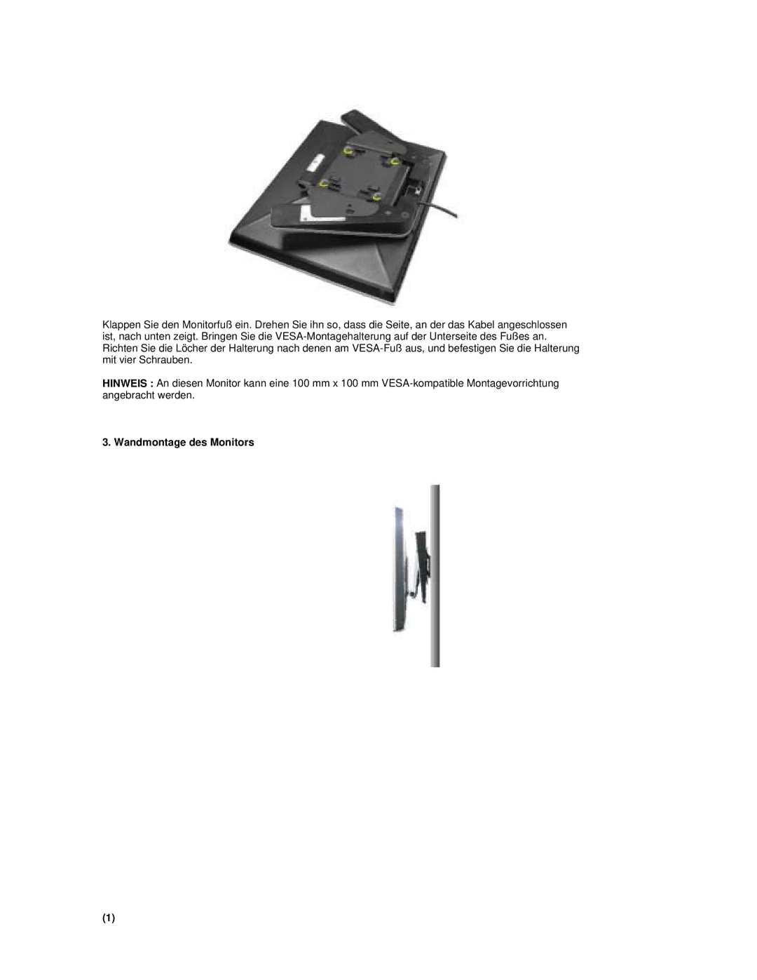 Samsung RL19PSUSQ/EDC, RL17PSUSQ/EDC, RL17PSQSQ/EDC, RL19PSQSQ/EDC manual Wandmontage des Monitors 