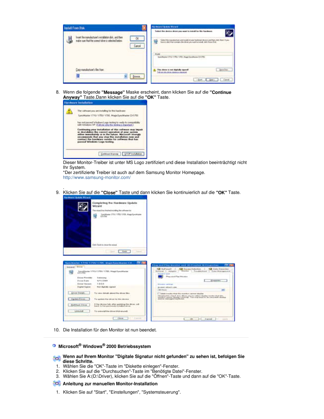 Samsung RL17PSQSQ/EDC, RL17PSUSQ/EDC, RL19PSUSQ/EDC, RL19PSQSQ/EDC manual Anleitung zur manuellen Monitor-Installation 