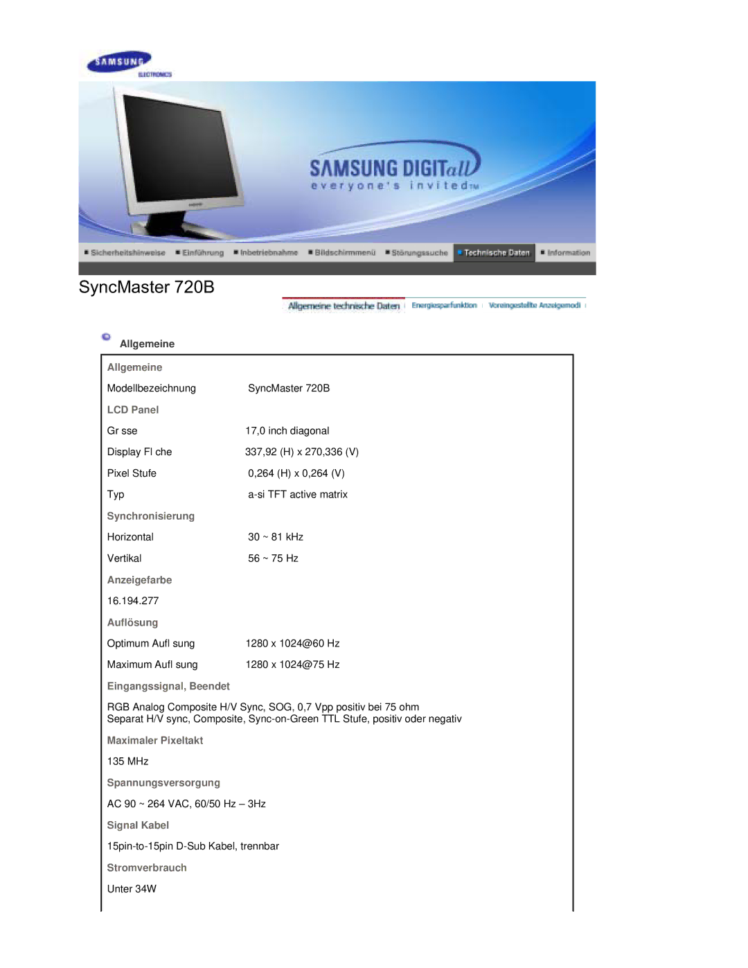 Samsung RL19PSUSQ/EDC, RL17PSUSQ/EDC, RL17PSQSQ/EDC, RL19PSQSQ/EDC manual Allgemeine, LCD Panel 