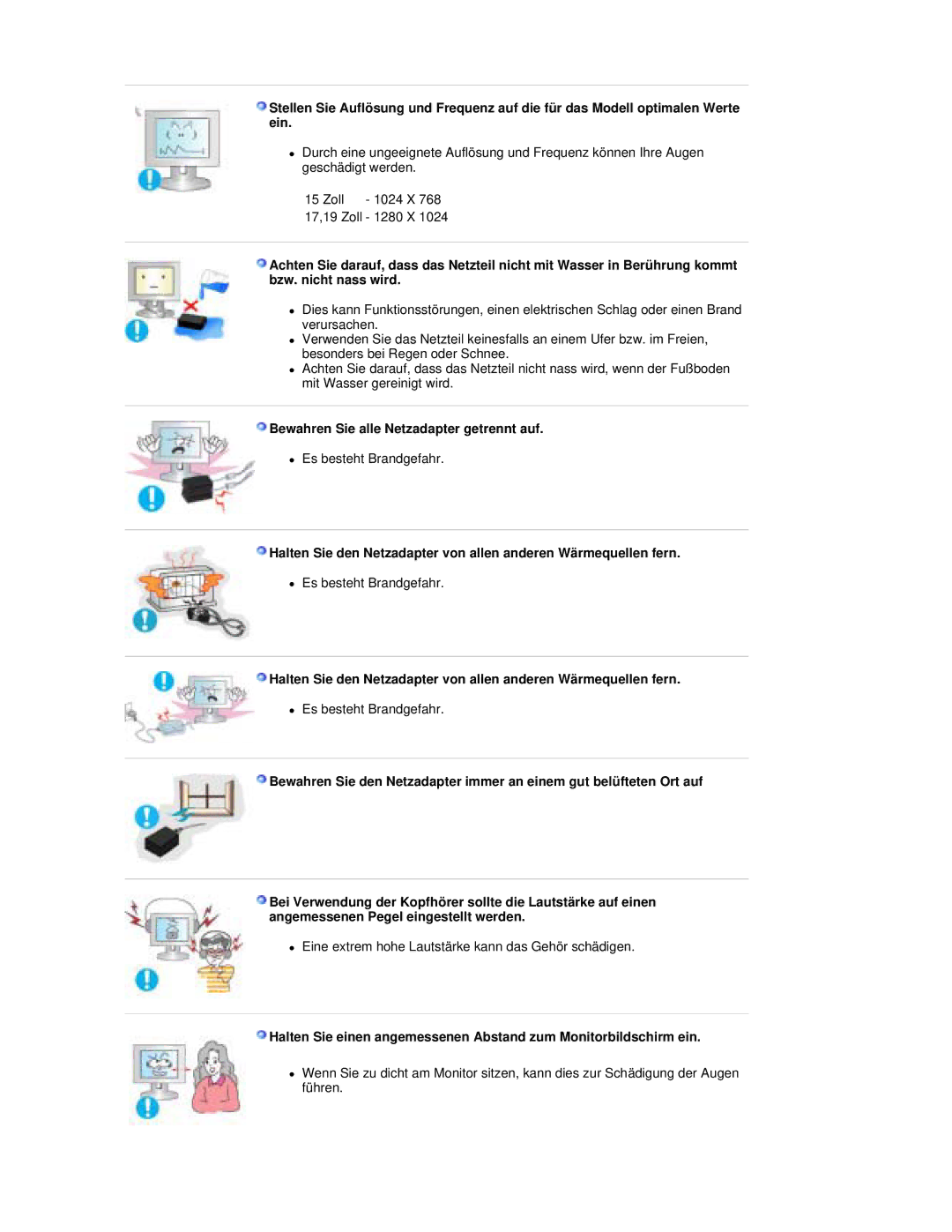 Samsung RL19PSQSQ/EDC, RL17PSUSQ/EDC, RL19PSUSQ/EDC, RL17PSQSQ/EDC manual Bewahren Sie alle Netzadapter getrennt auf 