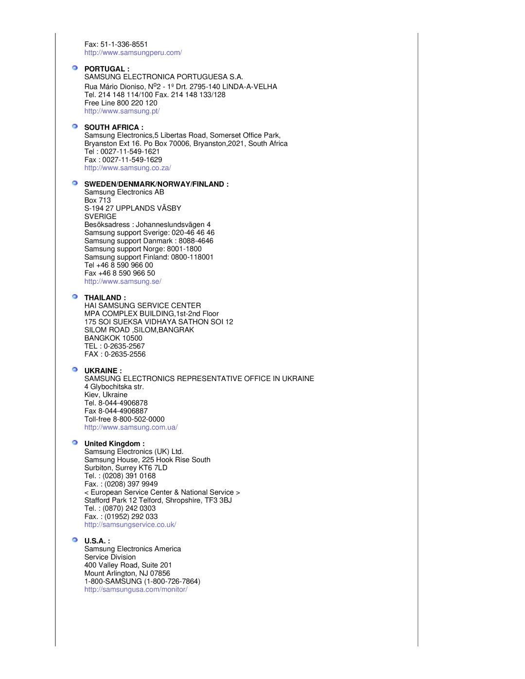 Samsung RL17PSUSQ/EDC, RL19PSUSQ/EDC, RL17PSQSQ/EDC, RL19PSQSQ/EDC manual Portugal, United Kingdom 