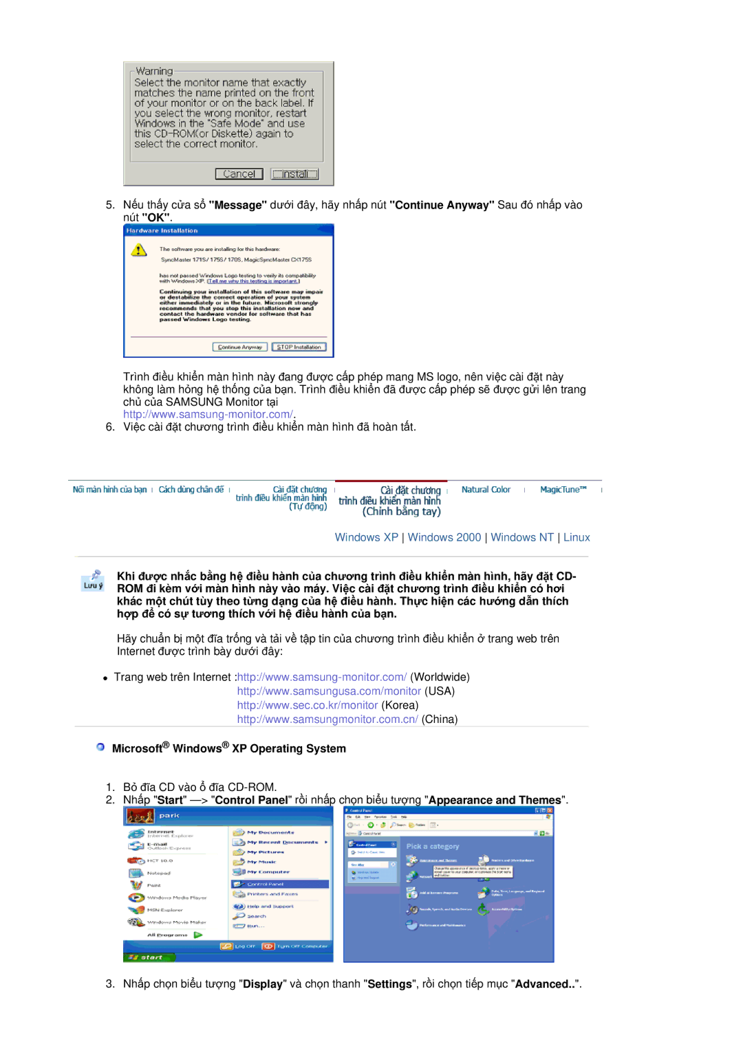 Samsung RL19PSQSQ/VNT manual Microsoft Windows XP Operating System 