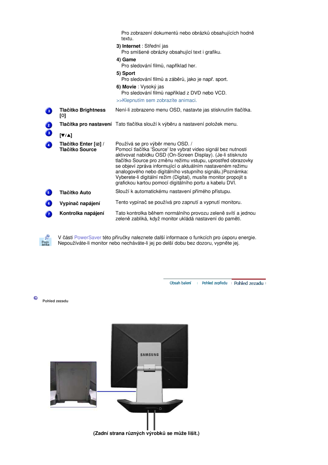 Samsung RL19PSUSQ/EDC, RL17ASQS/EDC, RL19PSQSQ/EDC manual Game, Zadní strana rĤzných výrobkĤ se mĤže lišit 