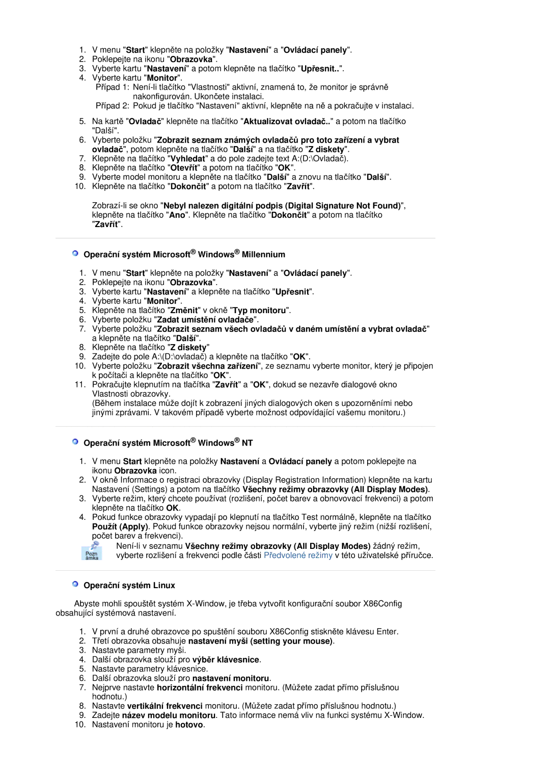 Samsung RL19PSQSQ/EDC, RL19PSUSQ/EDC, RL17ASQS/EDC manual Operaþní systém Microsoft Windows NT, Operaþní systém Linux 