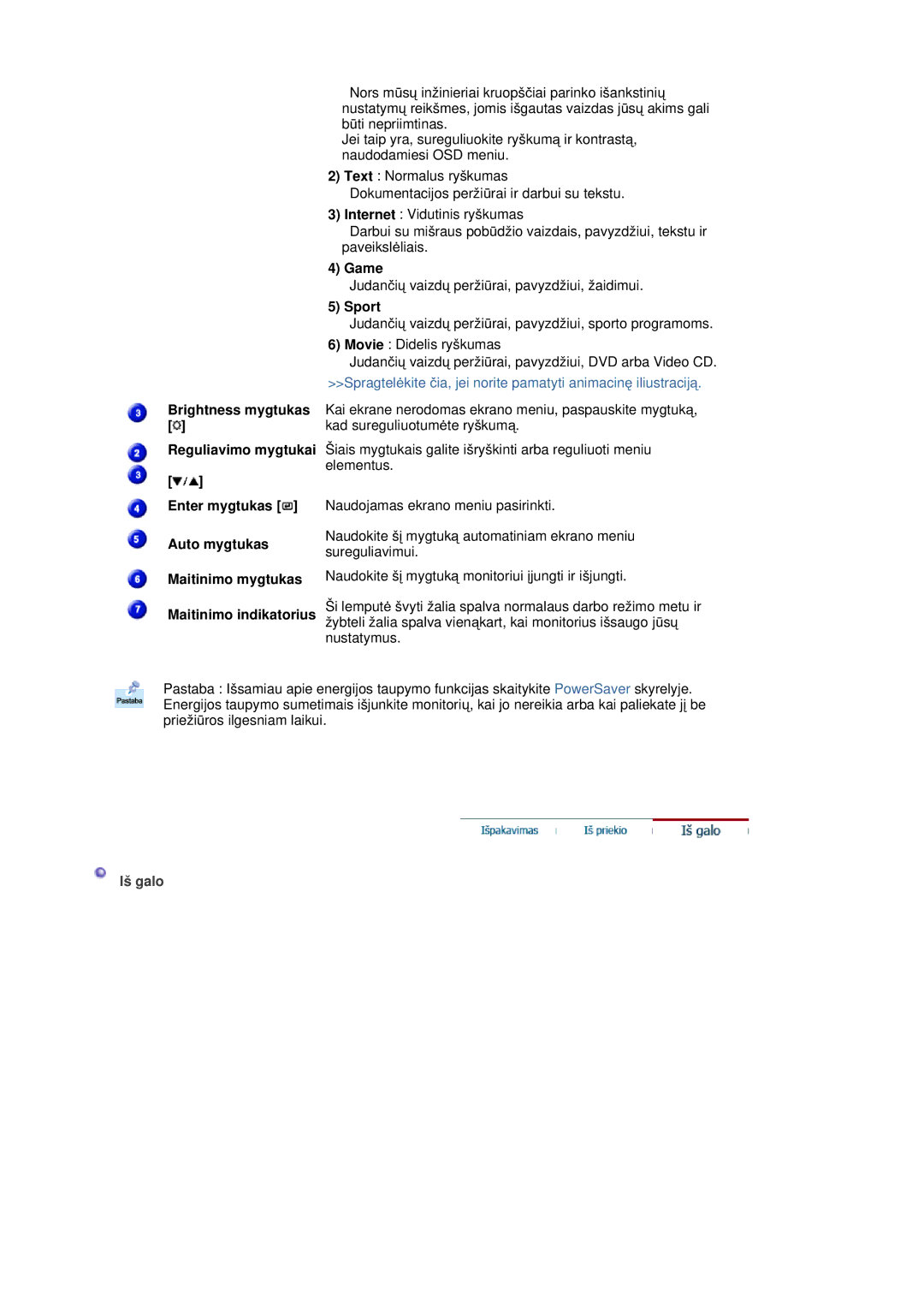 Samsung RL19PSQSQ/EDC, RL19PSUSQ/EDC, RL17ASQS/EDC manual Game, Sport, Iš galo 