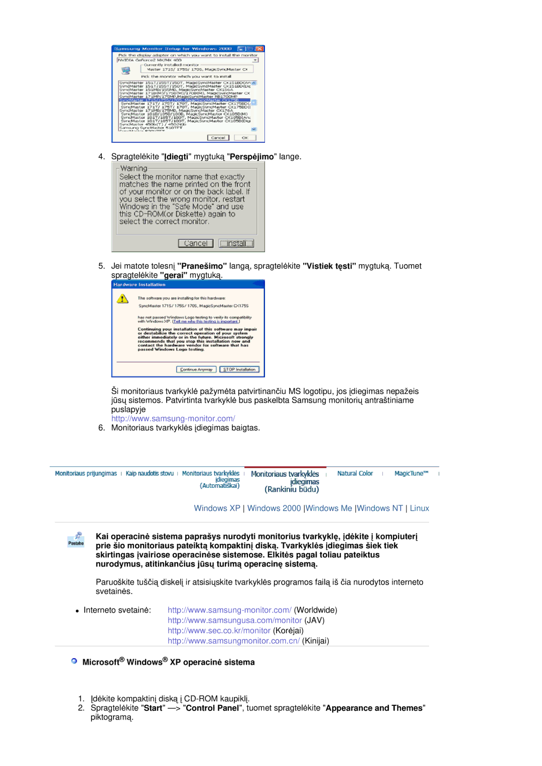 Samsung RL17ASQS/EDC, RL19PSUSQ/EDC, RL19PSQSQ/EDC manual Microsoft Windows XP operacinơ sistema 