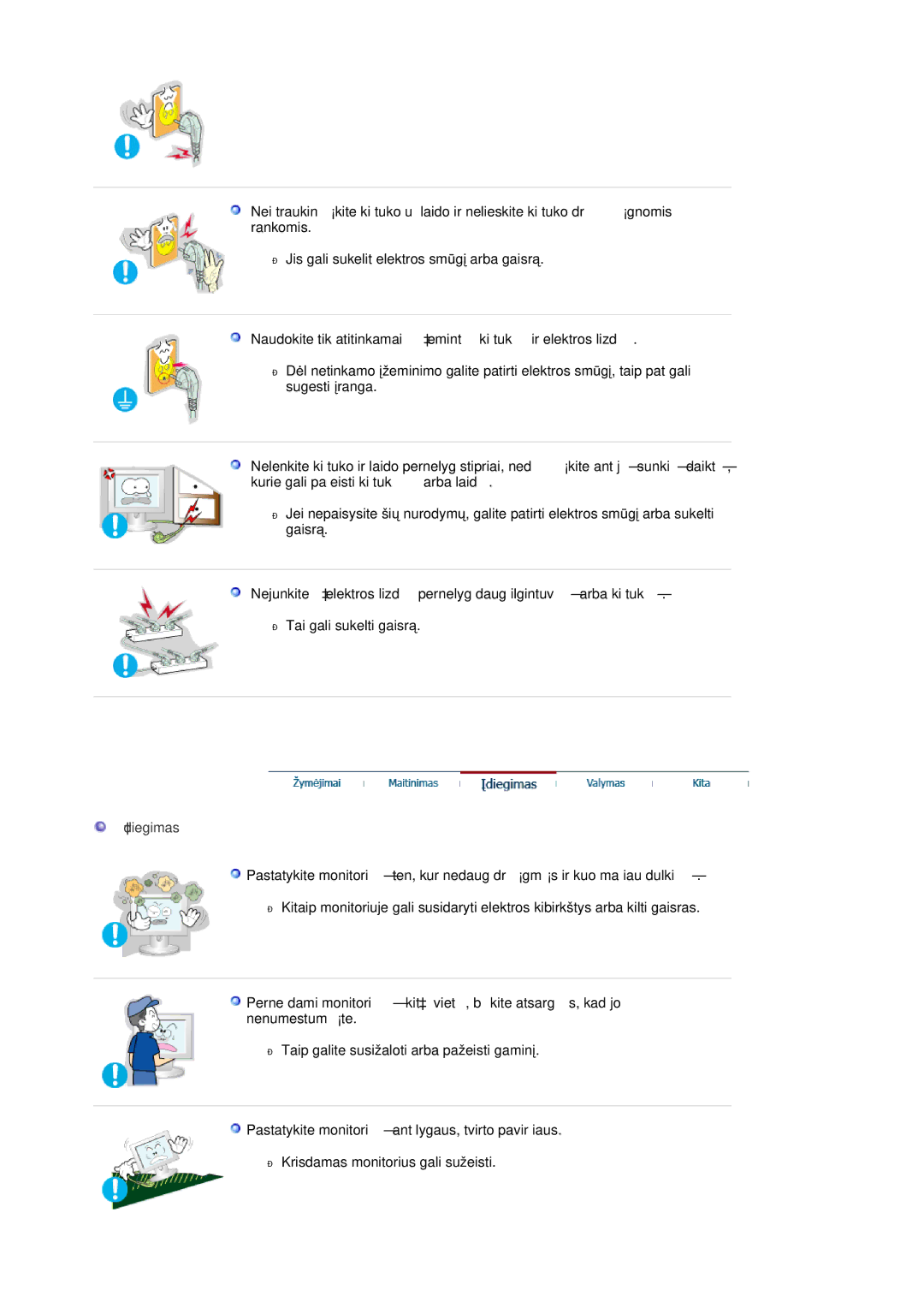 Samsung RL19PSUSQ/EDC, RL17ASQS/EDC, RL19PSQSQ/EDC manual Ʋdiegimas, Pastatykite monitoriǐ ant lygaus, tvirto paviršiaus 