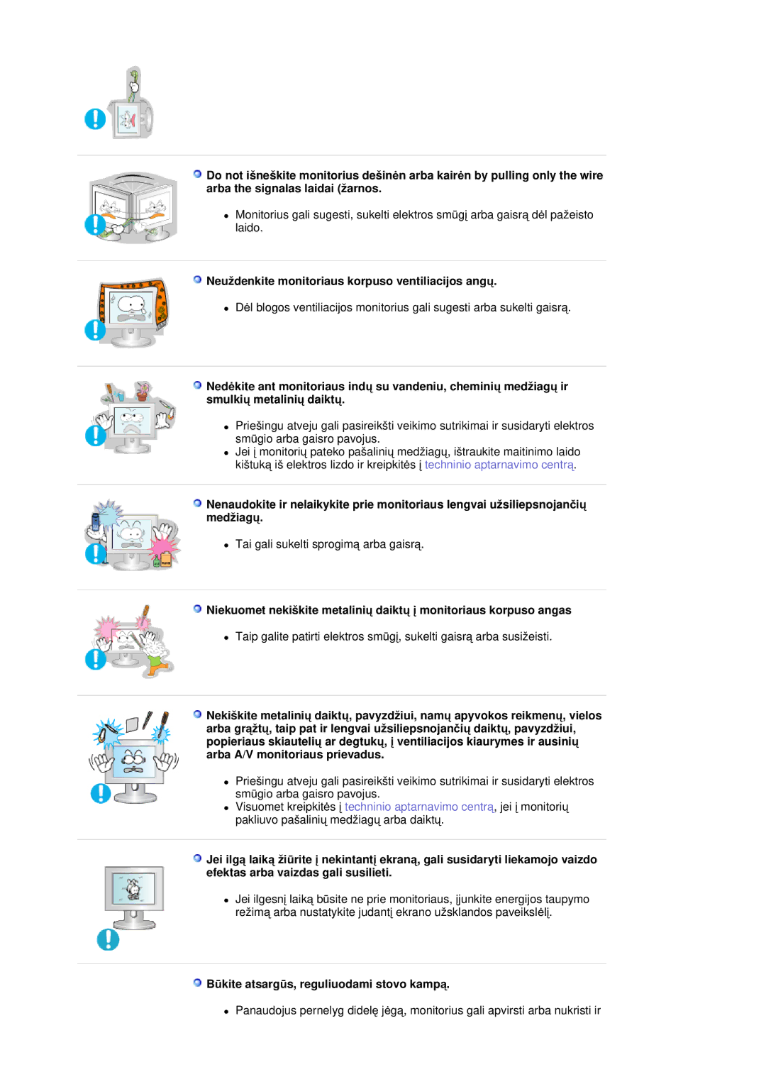 Samsung RL19PSUSQ/EDC manual Neuždenkite monitoriaus korpuso ventiliacijos angǐ, Bǌkite atsargǌs, reguliuodami stovo kampą 