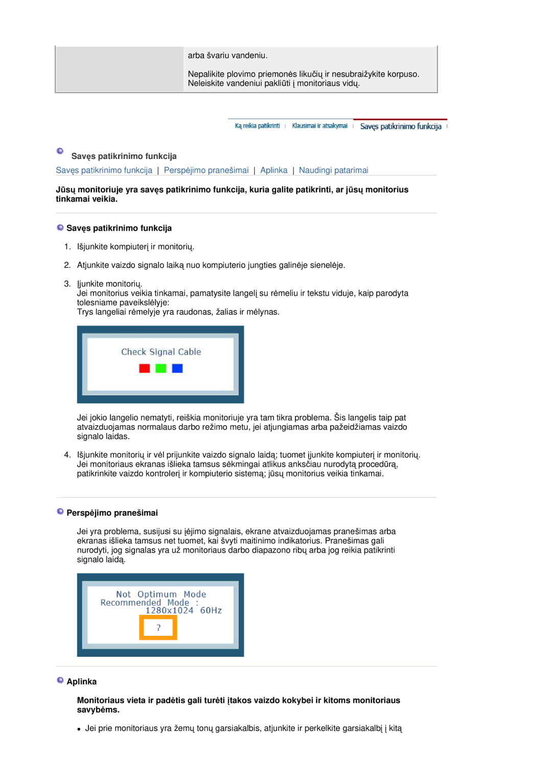 Samsung RL19PSQSQ/EDC, RL19PSUSQ/EDC, RL17ASQS/EDC manual SavĊs patikrinimo funkcija, Perspơjimo pranešimai 