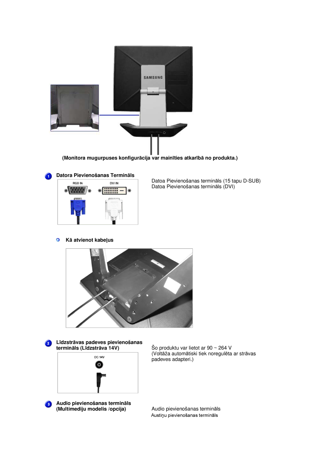 Samsung RL19PSQSQ/EDC, RL19PSUSQ/EDC KƗ atvienot kabeƺus LƯdzstrƗvas padeves pievienošanas, Audio pievienošanas terminƗls 