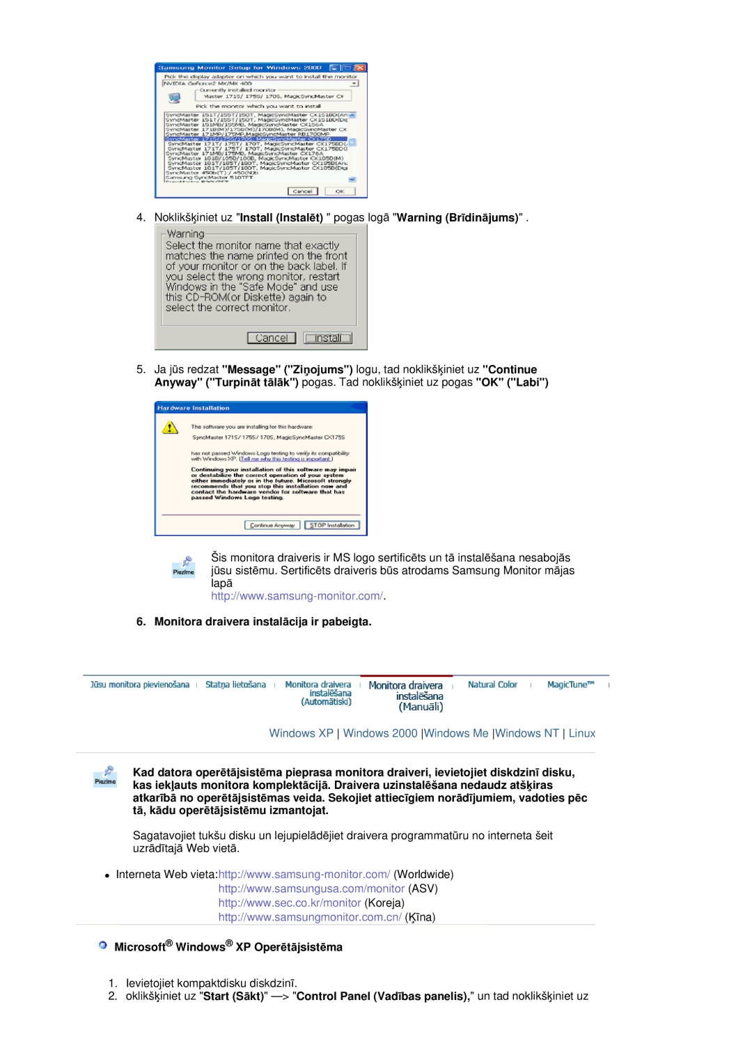 Samsung RL17ASQS/EDC, RL19PSUSQ/EDC manual Monitora draivera instalƗcija ir pabeigta, Microsoft Windows XP OperƝtƗjsistƝma 