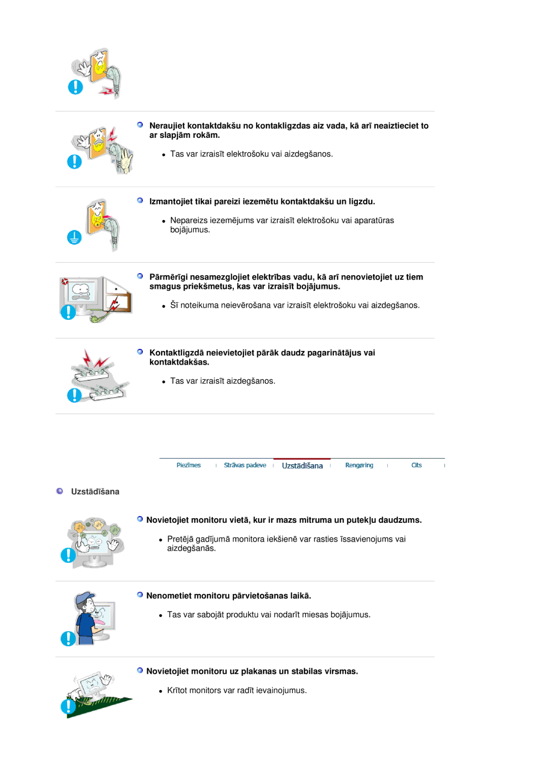 Samsung RL19PSUSQ/EDC, RL17ASQS/EDC, RL19PSQSQ/EDC Izmantojiet tikai pareizi iezemƝtu kontaktdakšu un ligzdu, UzstƗdƯšana 