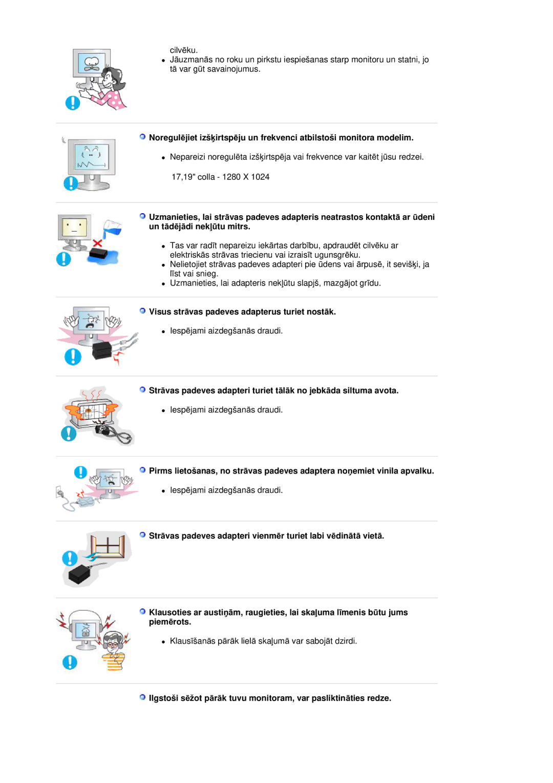 Samsung RL17ASQS/EDC, RL19PSUSQ/EDC, RL19PSQSQ/EDC manual Visus strƗvas padeves adapterus turiet nostƗk 