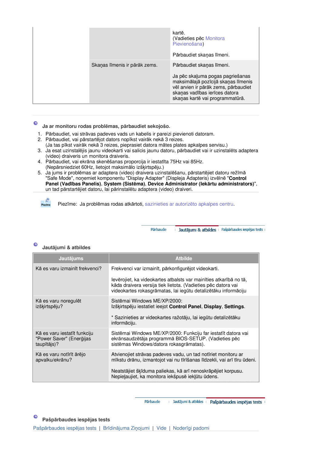 Samsung RL17ASQS/EDC, RL19PSUSQ/EDC manual Ja ar monitoru rodas problƝmas, pƗrbaudiet sekojošo, JautƗjumi & atbildes 