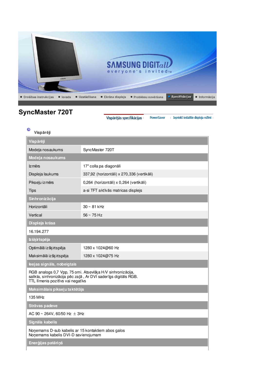 Samsung RL19PSUSQ/EDC, RL17ASQS/EDC, RL19PSQSQ/EDC manual SyncMaster 720T 