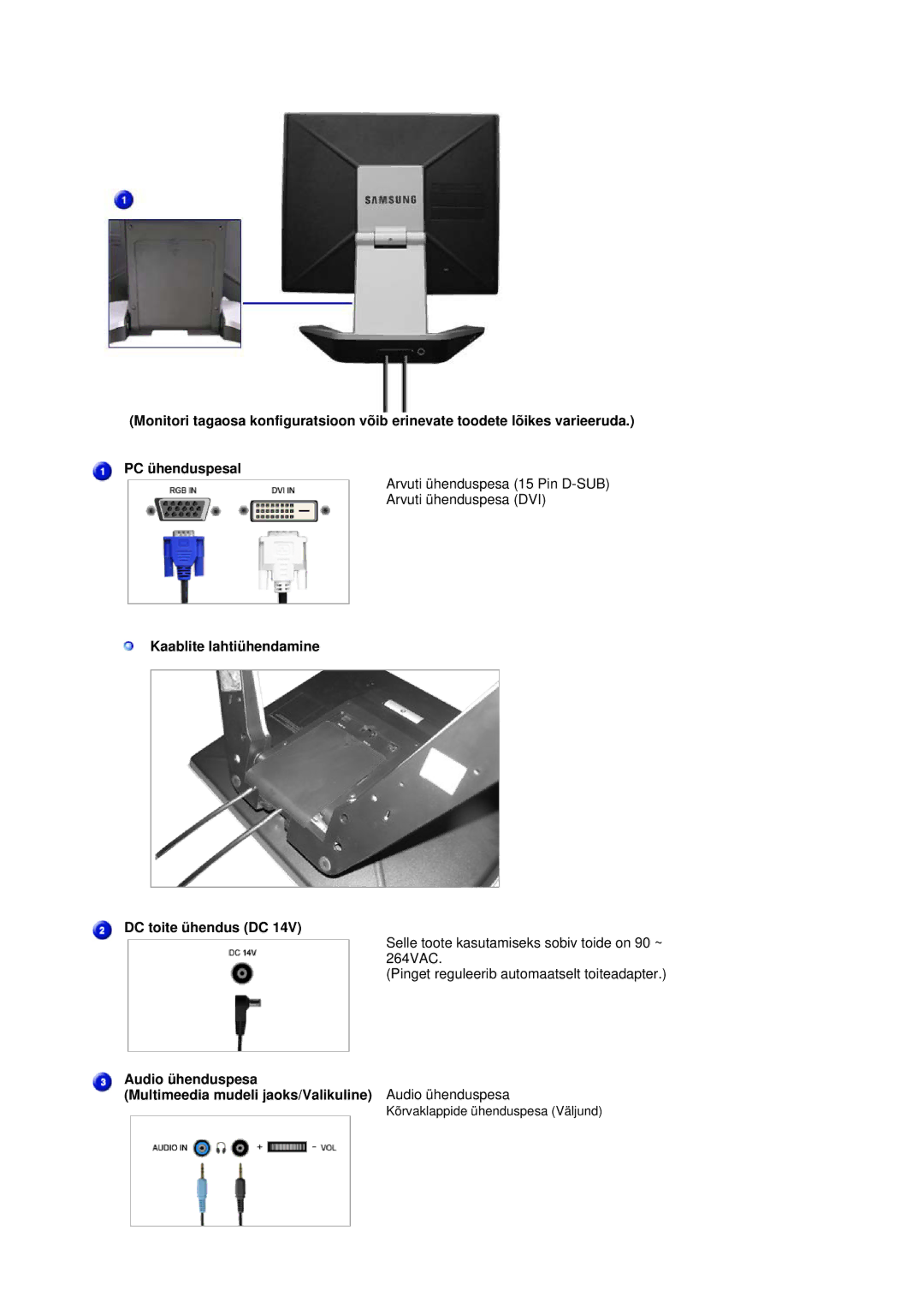 Samsung RL17ASQS/EDC, RL19PSUSQ/EDC, RL19PSQSQ/EDC manual Kõrvaklappide ühenduspesa Väljund 