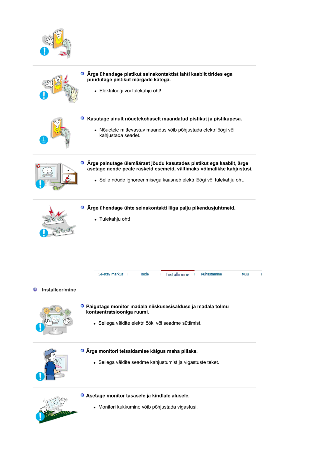 Samsung RL19PSUSQ/EDC manual Ärge monitori teisaldamise käigus maha pillake, Asetage monitor tasasele ja kindlale alusele 