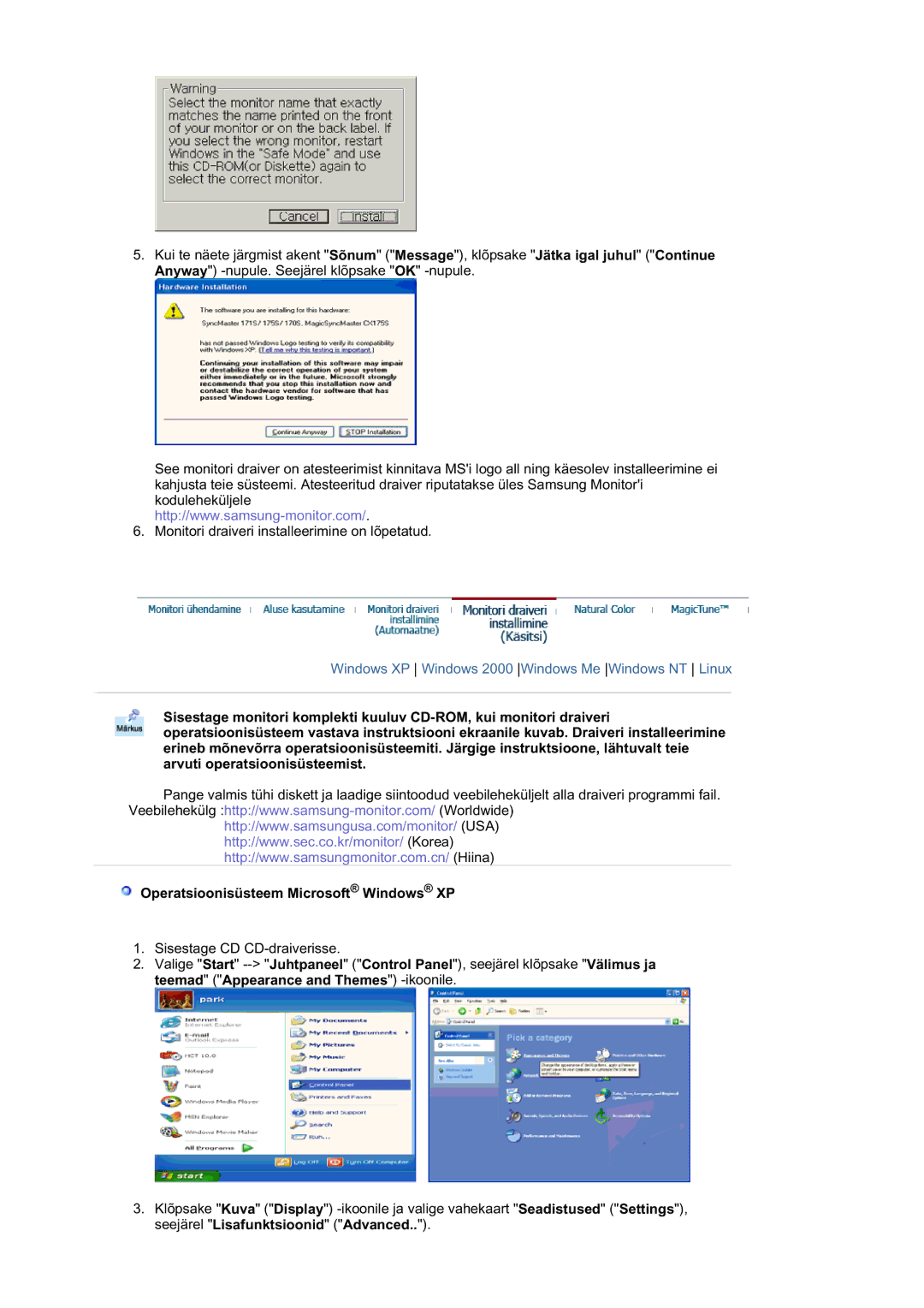 Samsung RL17ASQS/EDC, RL19PSUSQ/EDC, RL19PSQSQ/EDC manual Windows XP Windows 2000 Windows Me Windows NT Linux 