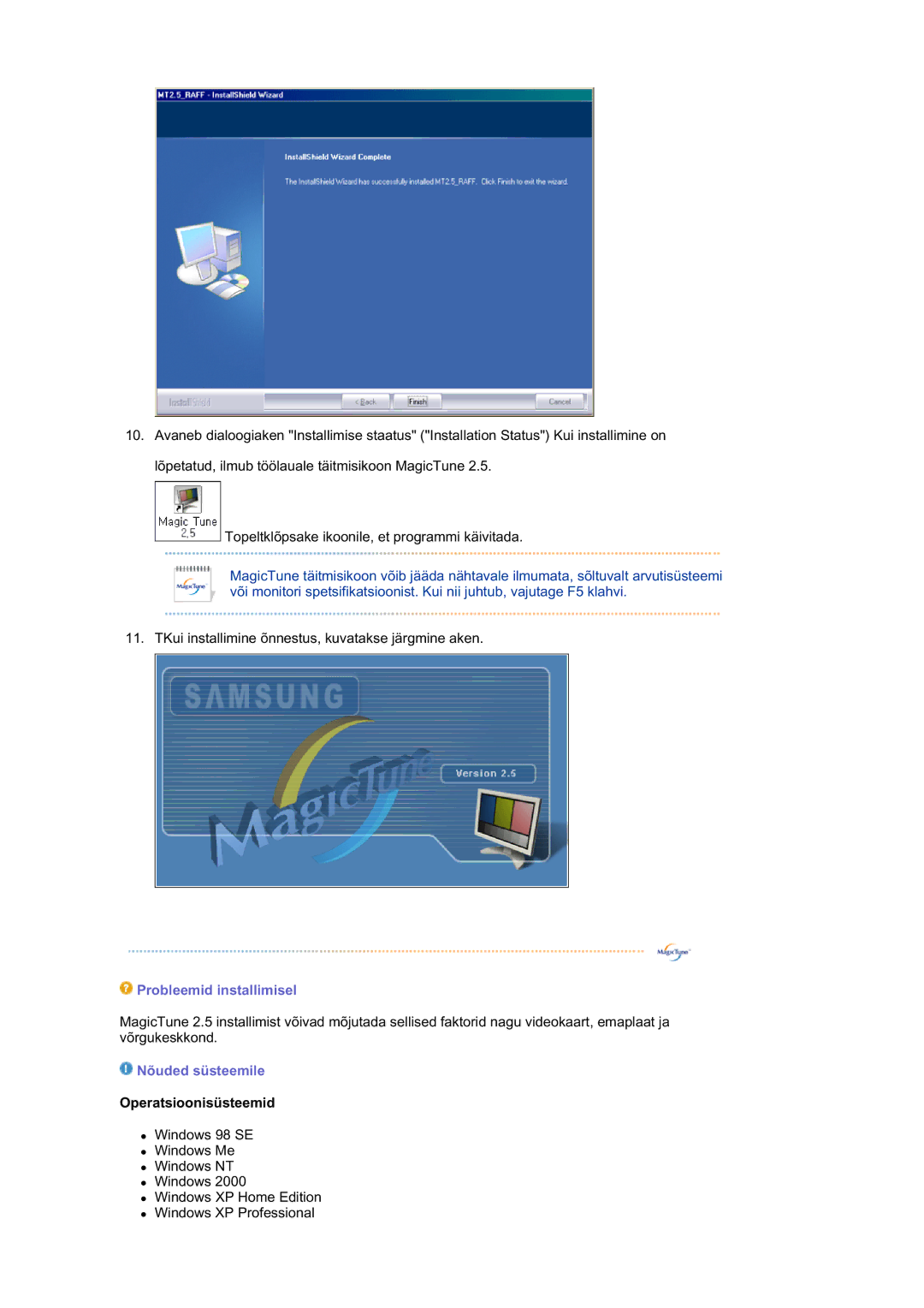 Samsung RL19PSQSQ/EDC, RL19PSUSQ/EDC, RL17ASQS/EDC manual Probleemid installimisel 