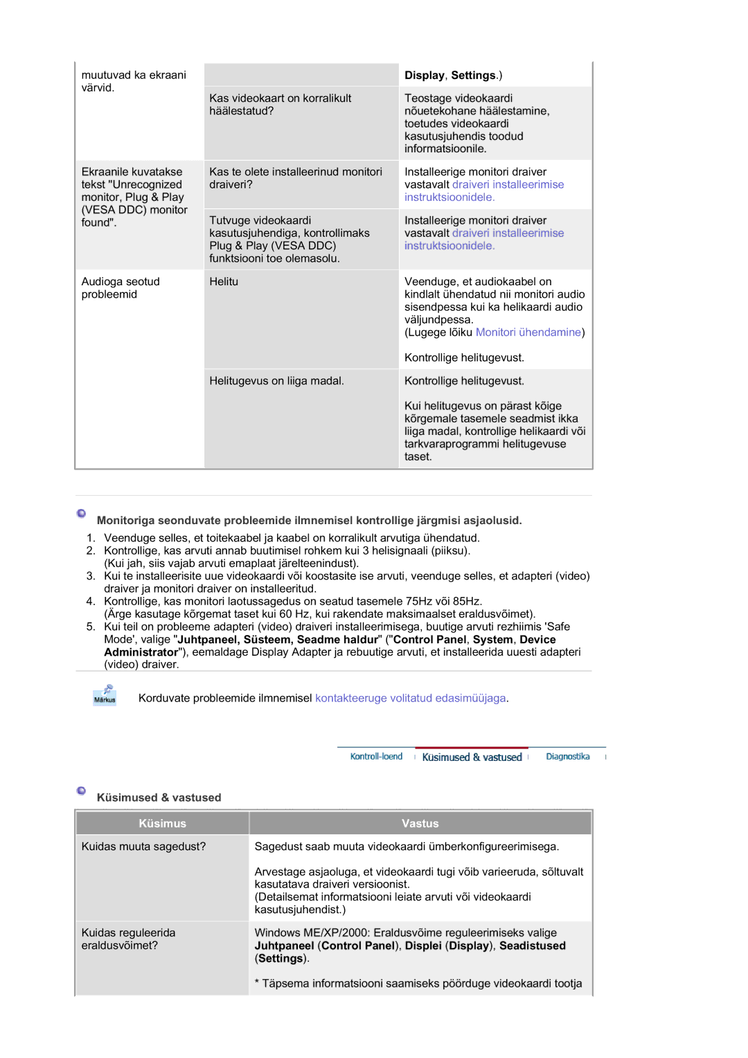 Samsung RL17ASQS/EDC, RL19PSUSQ/EDC, RL19PSQSQ/EDC manual Display , Settings, Instruktsioonidele 