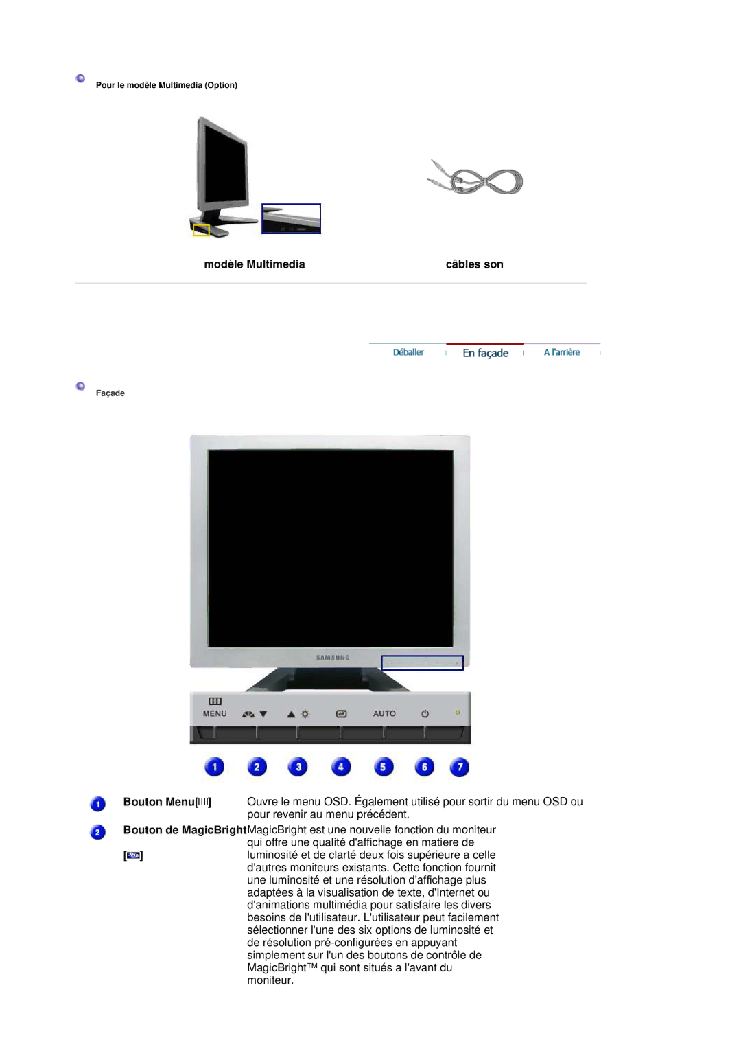 Samsung RL17ASQS/EDC, RL19PSUSQ/EDC, RL17ASUS/EDC, RL19PSQSQ/EDC manual Modèle Multimedia Câbles son 