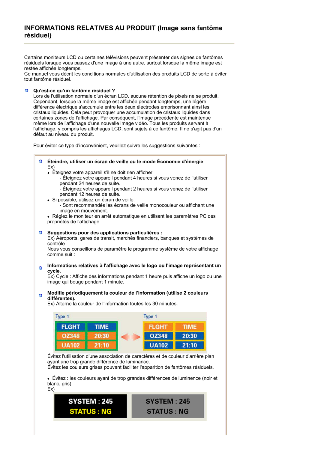 Samsung RL17ASQS/EDC, RL19PSUSQ/EDC manual Quest-ce quun fantôme résiduel ?, Suggestions pour des applications particulières 