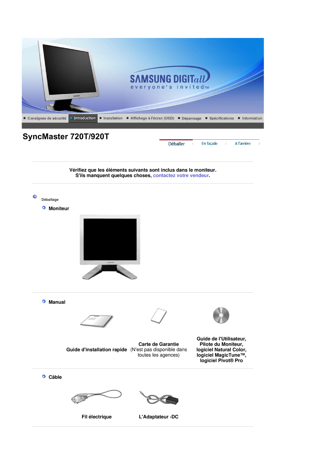 Samsung RL17ASQS/EDC, RL19PSUSQ/EDC, RL17ASUS/EDC, RL19PSQSQ/EDC manual SyncMaster 720T/920T 