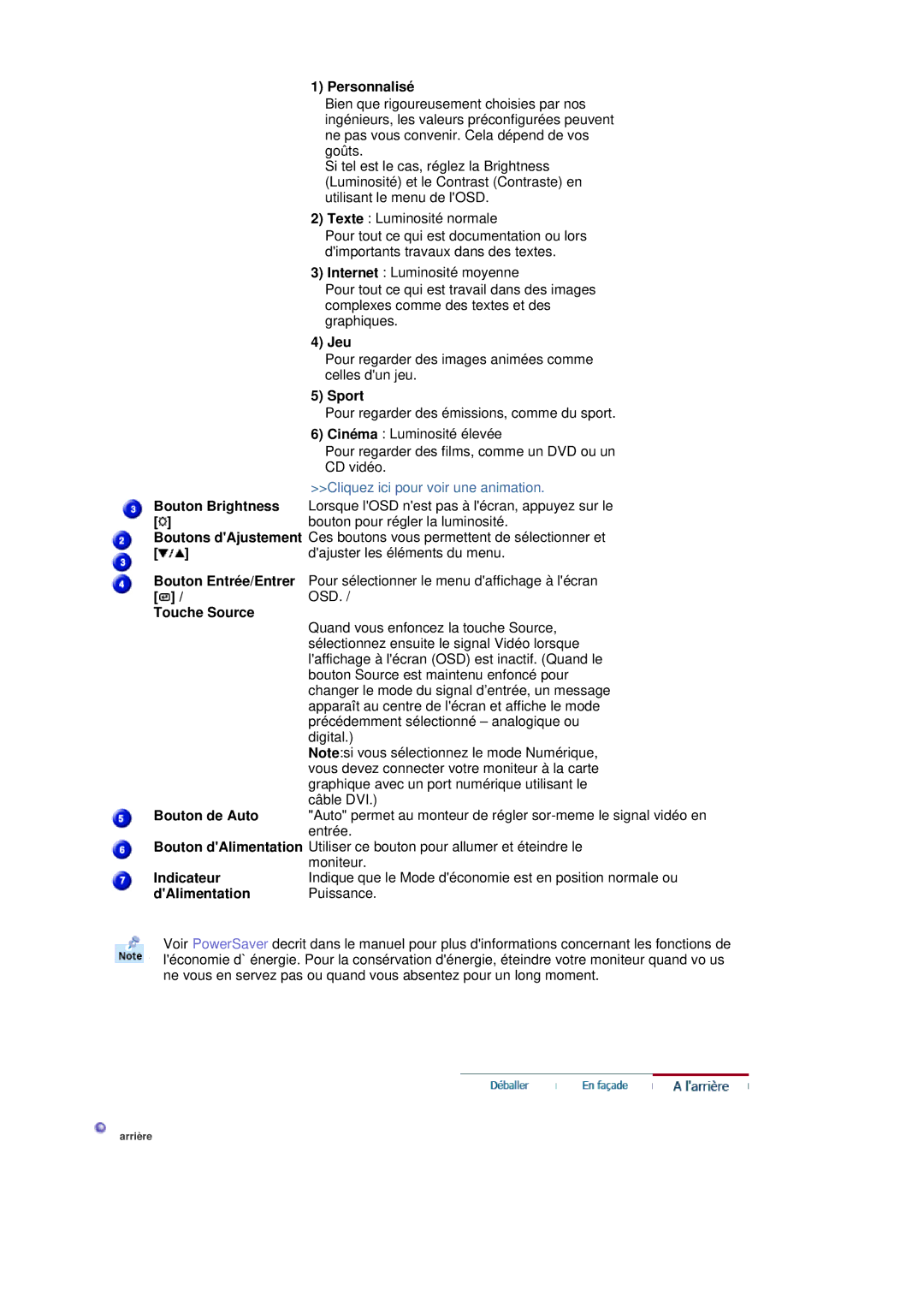 Samsung RL19PSUSQ/EDC, RL17ASUS/EDC manual Bouton pour régler la luminosité, Osd, Touche Source, DAlimentation Puissance 