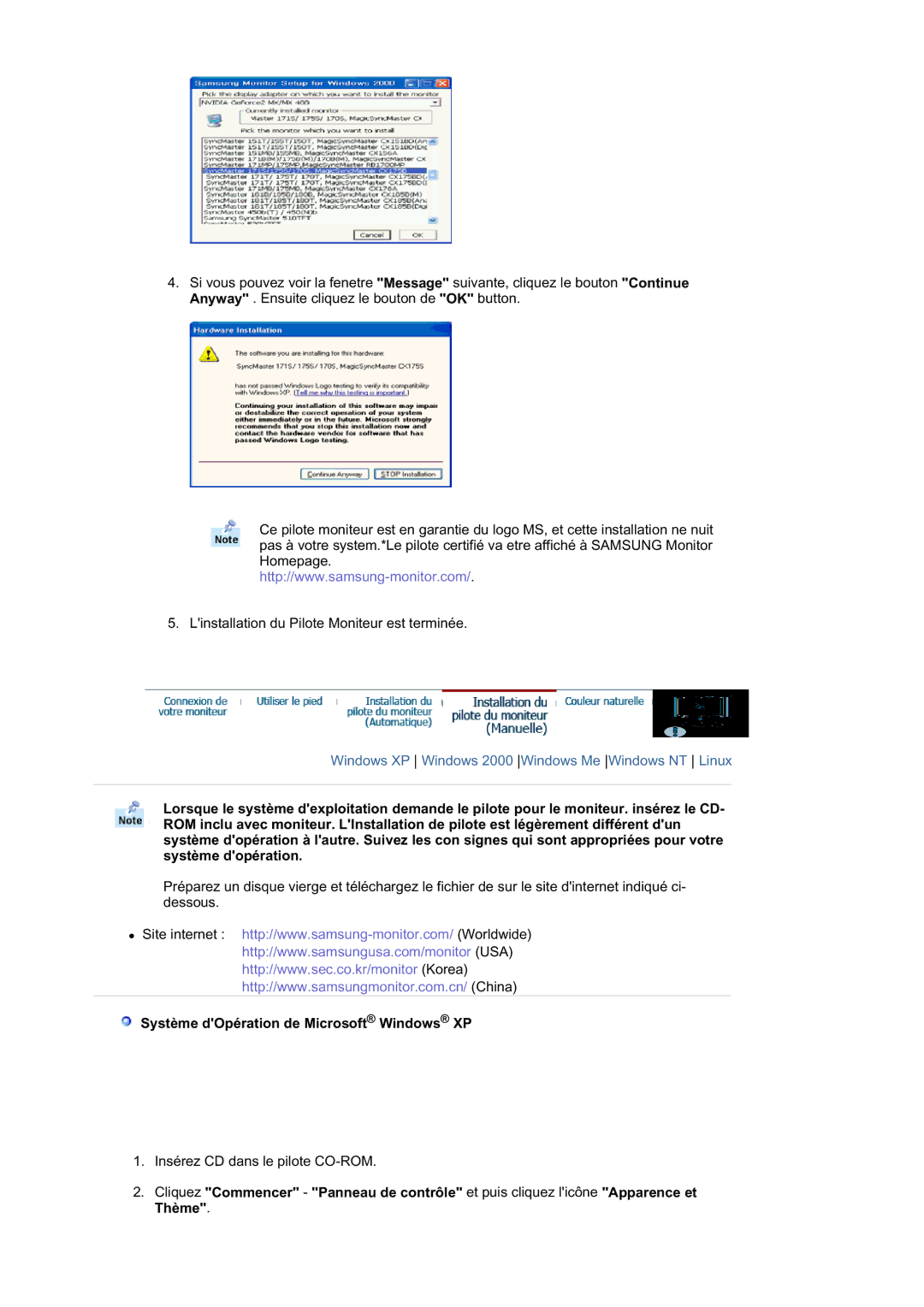 Samsung RL17ASUS/EDC, RL19PSUSQ/EDC, RL17ASQS/EDC, RL19PSQSQ/EDC manual Système dOpération de Microsoft Windows XP 