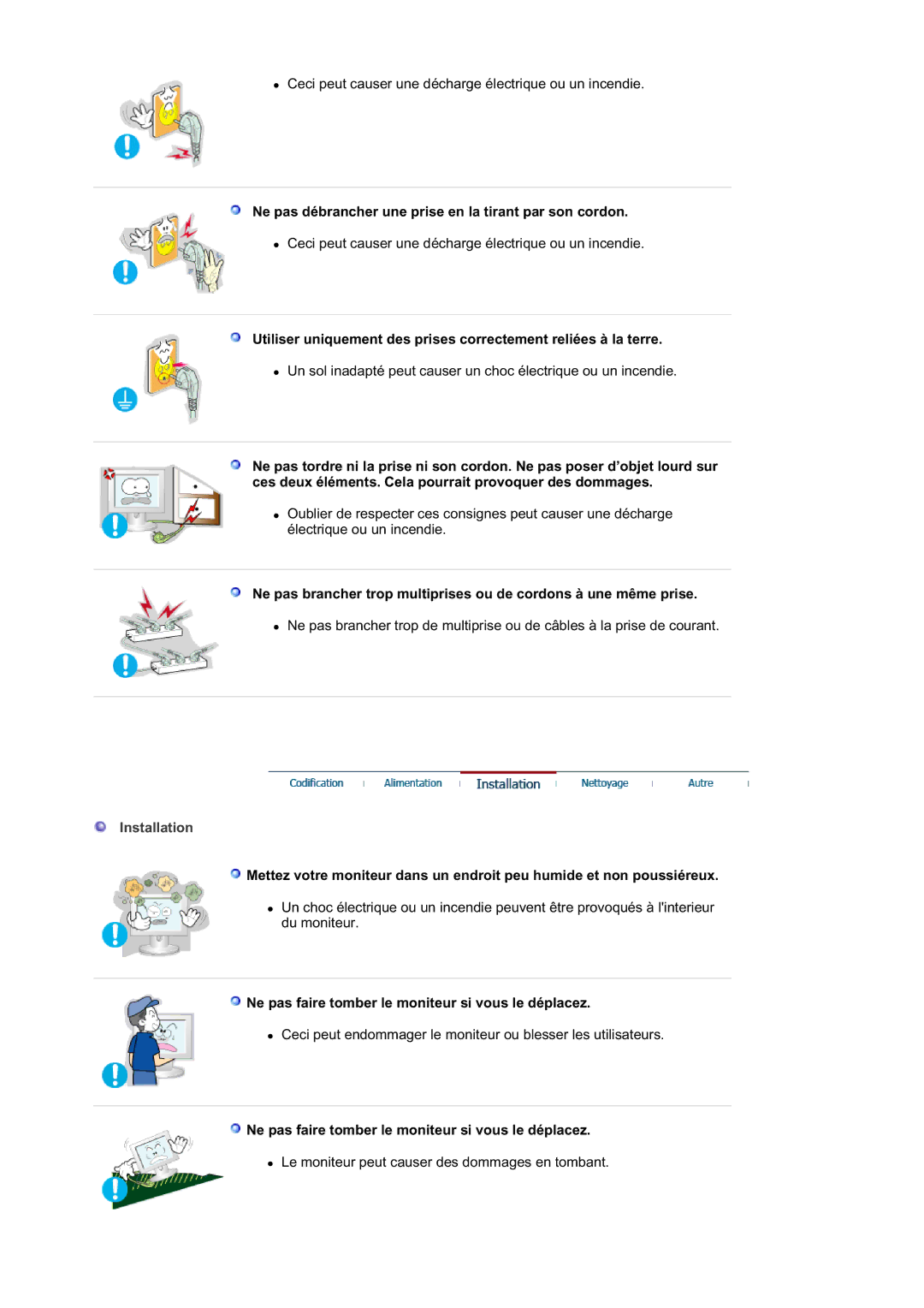 Samsung RL19PSQSQ/EDC, RL19PSUSQ/EDC, RL17ASUS/EDC, RL17ASQS/EDC Ne pas débrancher une prise en la tirant par son cordon 