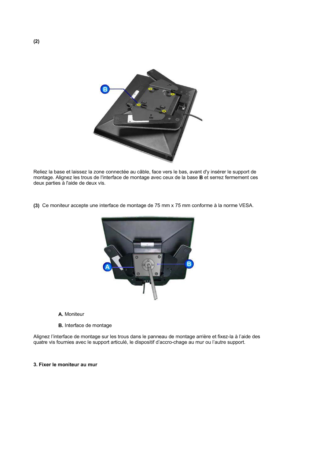 Samsung RL17ASQS/EDC, RL19PSUSQ/EDC, RL17ASUS/EDC, RL19PSQSQ/EDC manual Fixer le moniteur au mur 