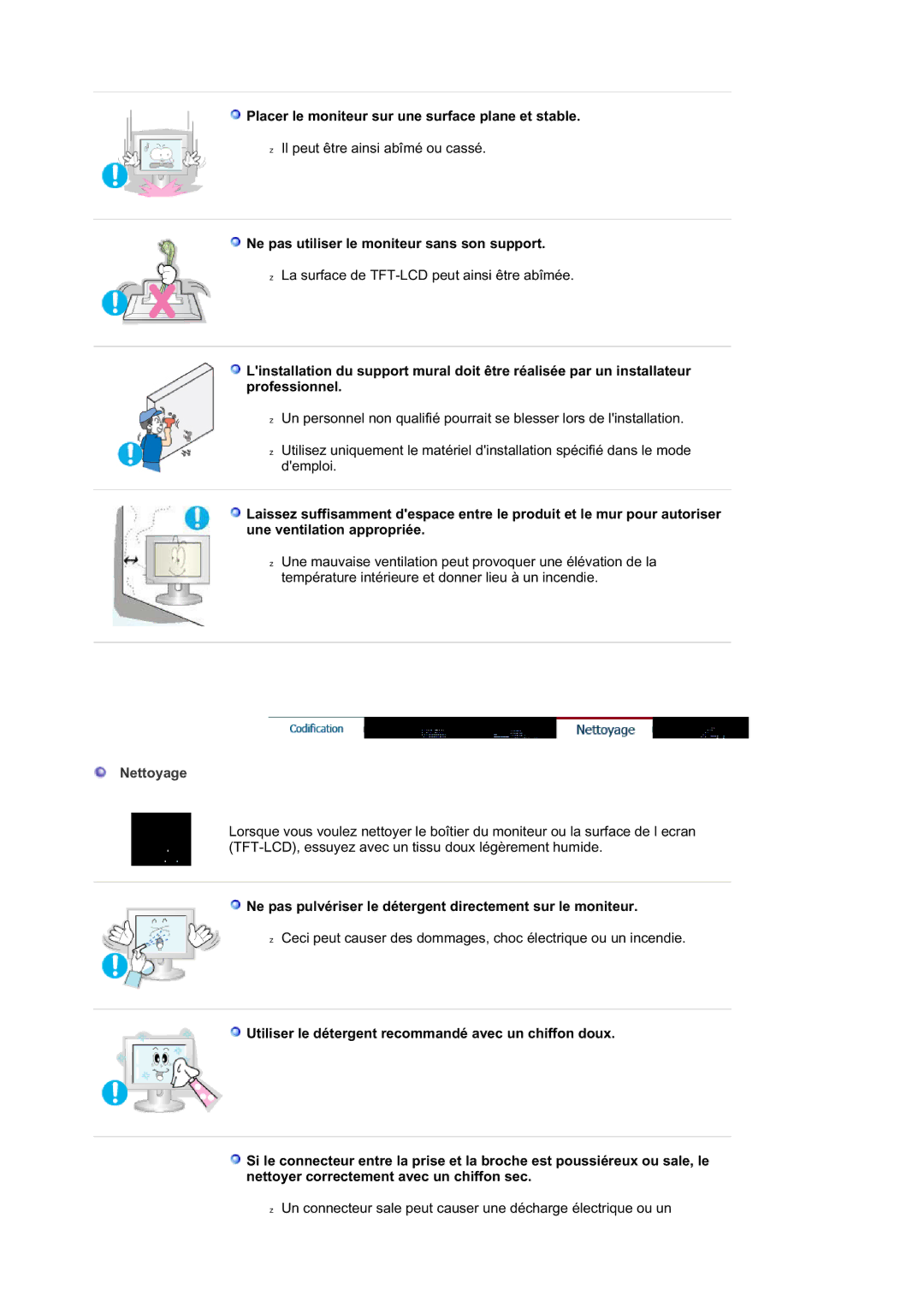 Samsung RL19PSUSQ/EDC Placer le moniteur sur une surface plane et stable, Ne pas utiliser le moniteur sans son support 