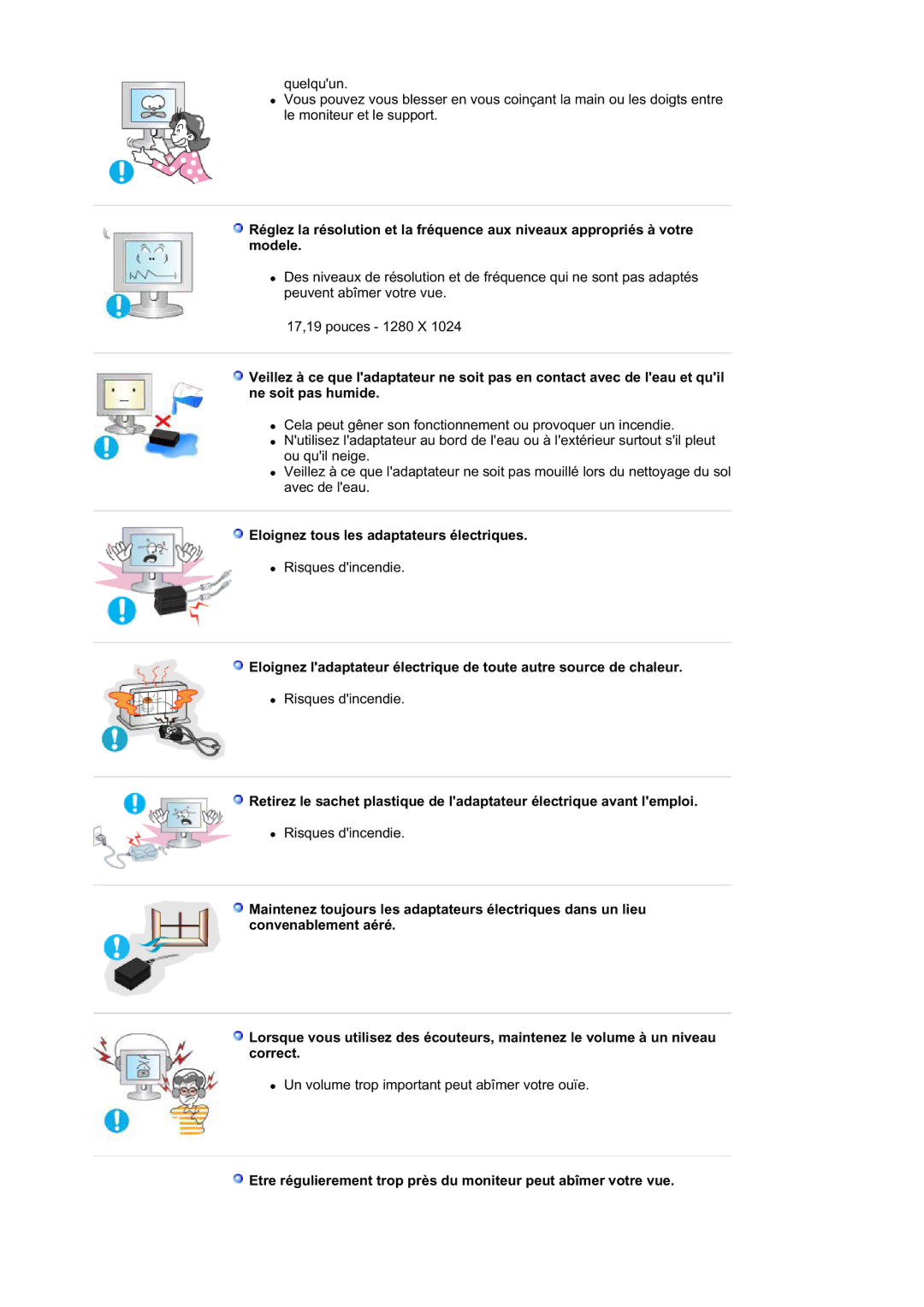 Samsung RL19PSQSQ/EDC, RL19PSUSQ/EDC, RL17ASUS/EDC, RL17ASQS/EDC manual Eloignez tous les adaptateurs électriques 