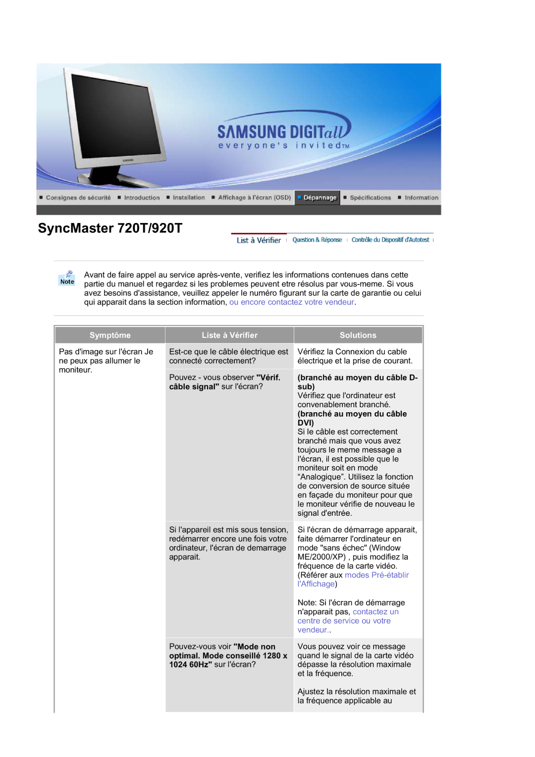 Samsung RL19PSUSQ/EDC, RL17ASUS/EDC, RL17ASQS/EDC manual Branché au moyen du câble D- sub, Branché au moyen du câble DVI 