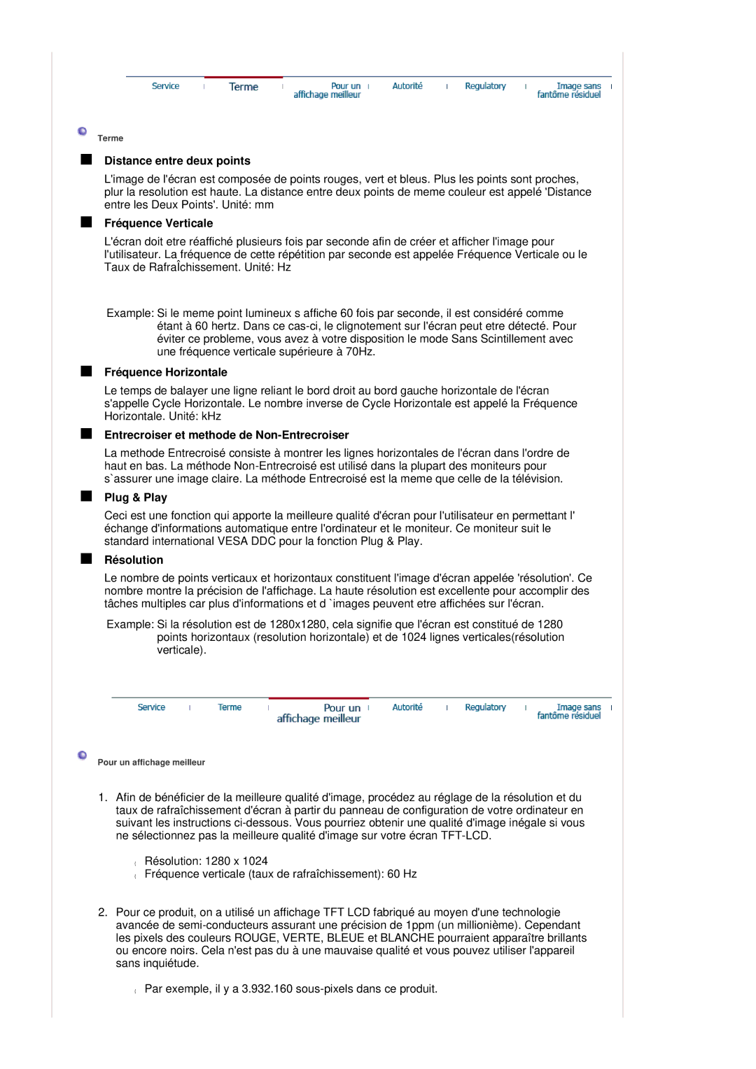 Samsung RL17ASUS/EDC manual Distance entre deux points, Fréquence Verticale, Fréquence Horizontale, Plug & Play, Résolution 