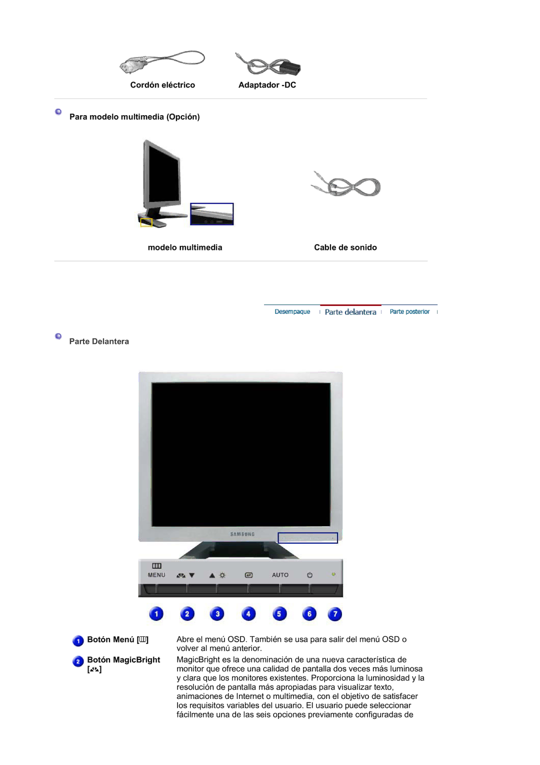 Samsung RL17ASQS/EDC, RL19PSUSQ/EDC, RL17ASUS/EDC, RL19PSQSQ/EDC manual Parte Delantera 