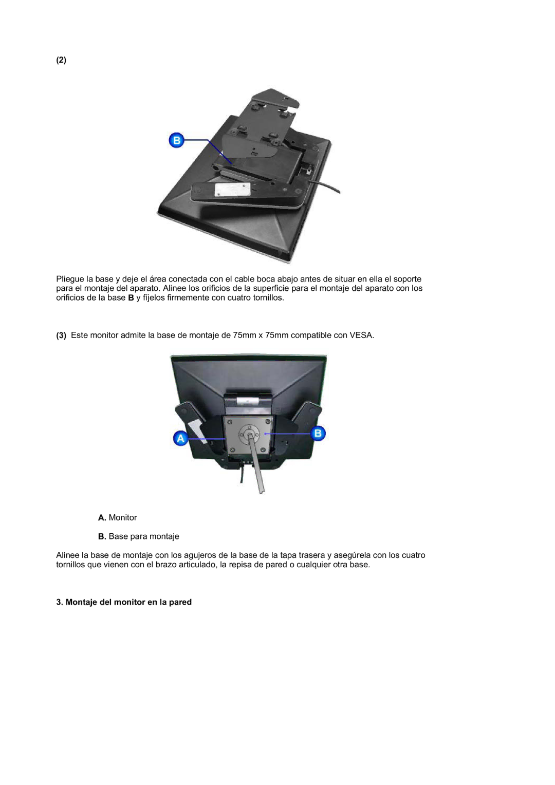 Samsung RL17ASQS/EDC, RL19PSUSQ/EDC, RL17ASUS/EDC, RL19PSQSQ/EDC manual Montaje del monitor en la pared 