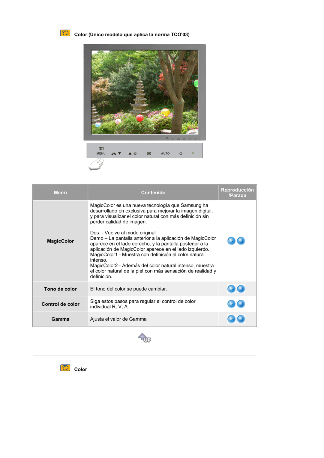 Samsung RL19PSQSQ/EDC manual Color Único modelo que aplica la norma TCO03, MagicColor Tono de color Control de color Gamma 