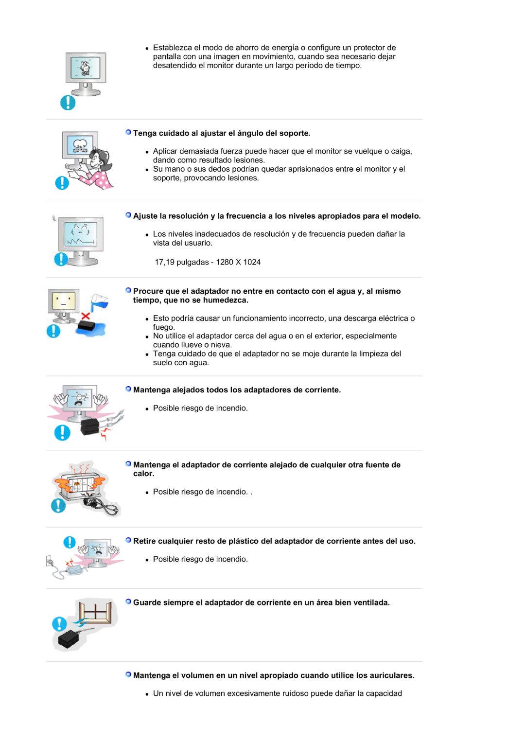 Samsung RL19PSQSQ/EDC Tenga cuidado al ajustar el ángulo del soporte, Mantenga alejados todos los adaptadores de corriente 