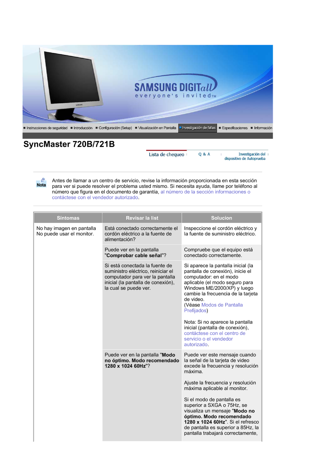 Samsung RL19PSUSQ/EDC, RL17ASUS/EDC, RL17ASQS/EDC, RL19PSQSQ/EDC manual Revisar la list, Comprobar cable señal? 