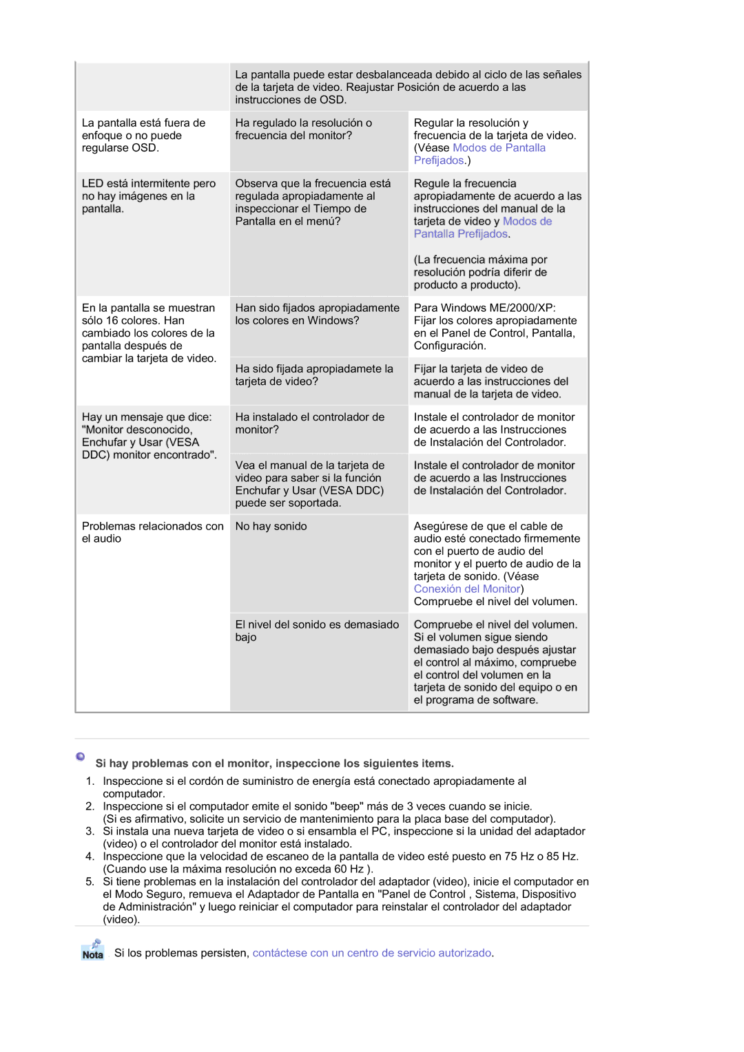 Samsung RL19PSQSQ/EDC, RL19PSUSQ/EDC, RL17ASUS/EDC, RL17ASQS/EDC manual No hay sonido 