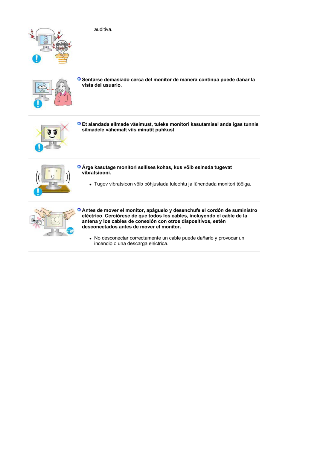 Samsung RL19PSUSQ/EDC, RL17ASUS/EDC, RL17ASQS/EDC, RL19PSQSQ/EDC manual Auditiva 