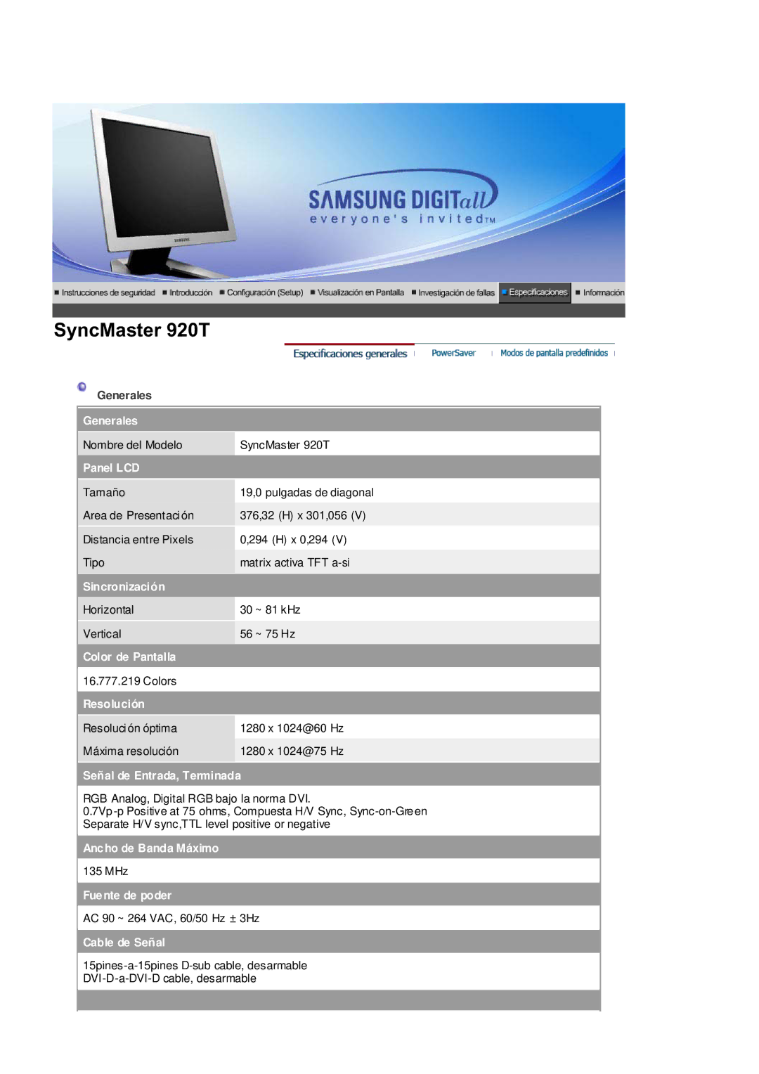 Samsung RL17ASQS/EDC, RL19PSUSQ/EDC, RL17ASUS/EDC, RL19PSQSQ/EDC manual SyncMaster 920T 