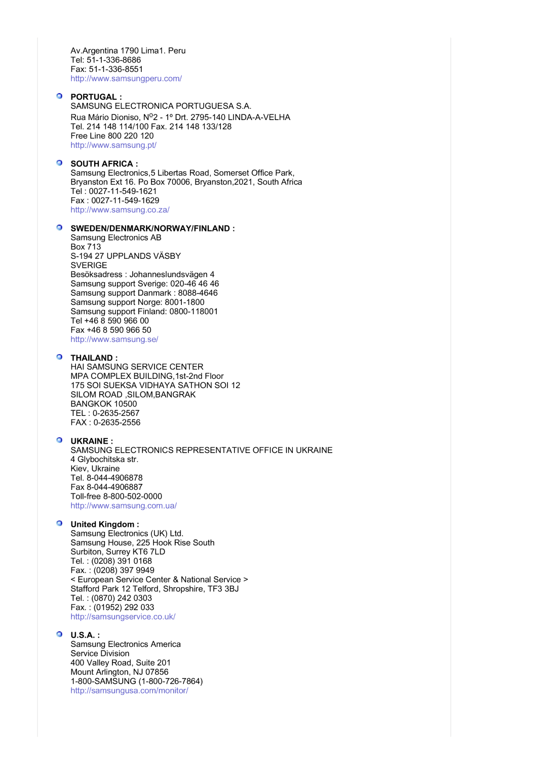 Samsung RL19PSUSQ/EDC, RL17ASUS/EDC, RL17ASQS/EDC, RL19PSQSQ/EDC manual Portugal, United Kingdom 