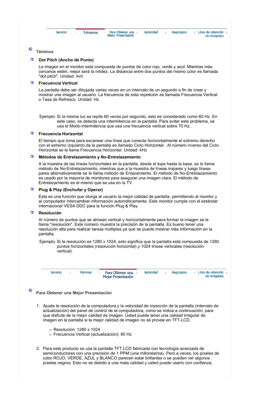 Samsung RL17ASUS/EDC, RL19PSUSQ/EDC, RL17ASQS/EDC, RL19PSQSQ/EDC manual Téminos, Para Obtener una Mejor Presentación 