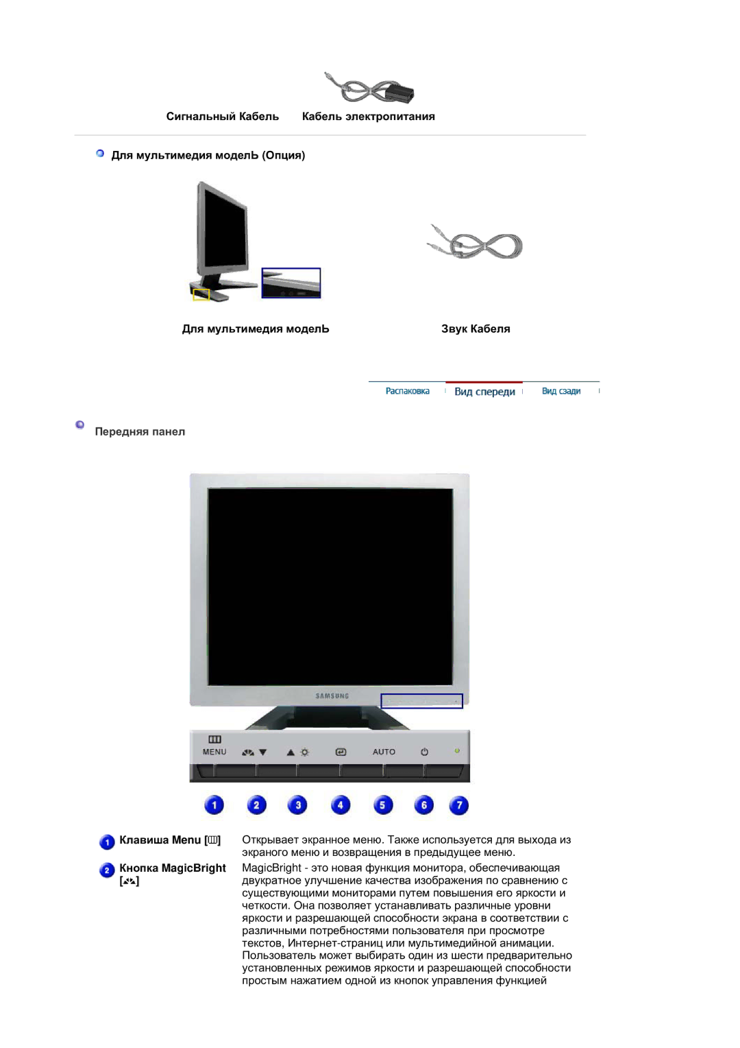 Samsung RL17ASQS/EDC, RL19PSUSQ/EDC, RL17ASUS/EDC, RL19PSQSQ/EDC manual Ɉɟɪɟɞɧɹɹ ɩɚɧɟɥ 