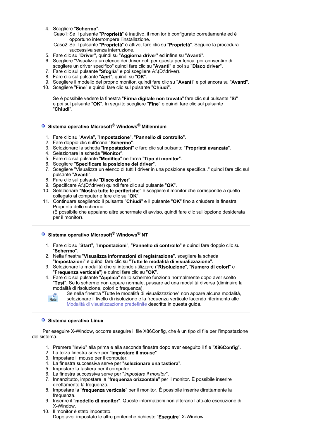 Samsung RL19PSUSQ/EDC, RL17ASUS/EDC Scegliere Specificare la posizione del driver, Sistema operativo Microsoft Windows NT 