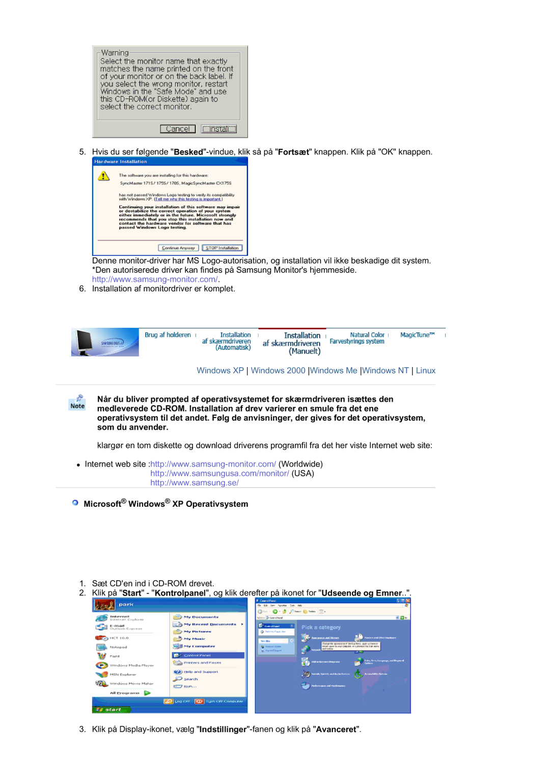 Samsung RL19PSUSQ/EDC, RL17ASUS/EDC, RL17ASQS/EDC manual Microsoft Windows XP Operativsystem 