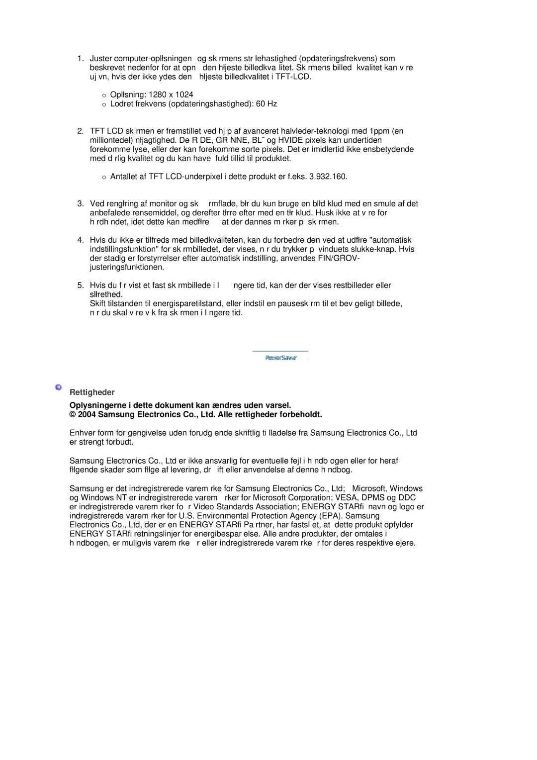 Samsung RL19PSUSQ/EDC, RL17ASUS/EDC, RL17ASQS/EDC manual Rettigheder, Oplysningerne i dette dokument kan ændres uden varsel 